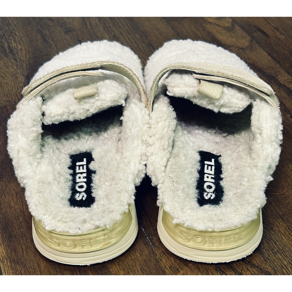 SOREL Viibe Faux Shearling Clogs cozy cream fleece upper Adjustable Strap 7.5 - Picture 5 of 8